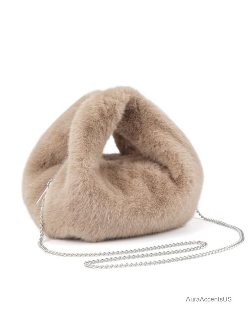 Faux Rabbit Fur Faux Leather Hobo Crossbody Bag Small Plush Purse